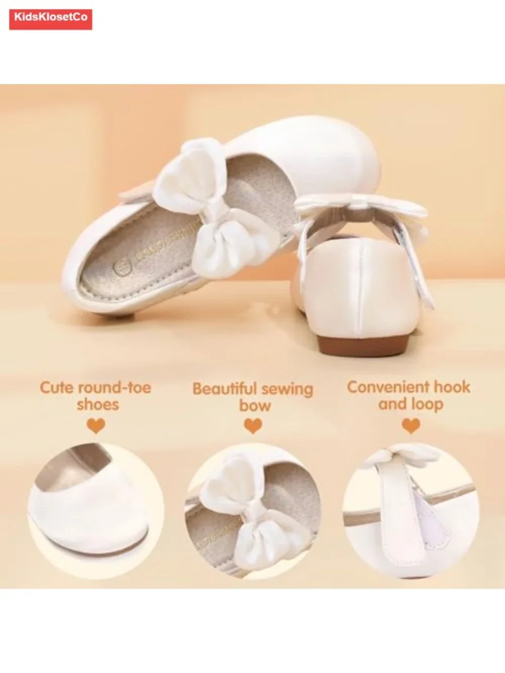 Toddler Girls Mary Jane Ballet Flats with Bow, Hook & Loop Closure, Non-Slip